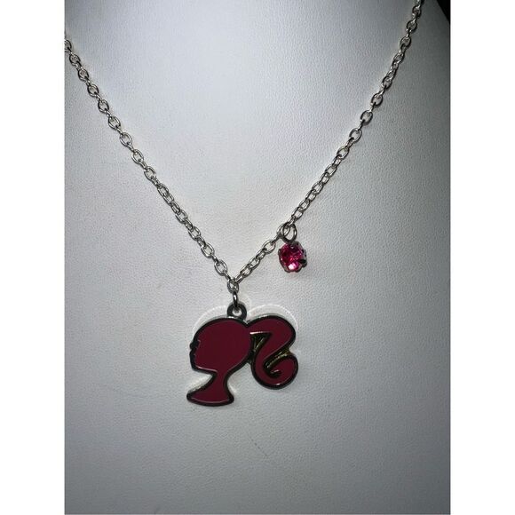 Mattel Silver Tone and Pink Enameled Barbie Silhouette with Pink Rhinestone Neck - Picture 2 of 9